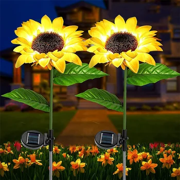 Солнечный наружный светильник Sunflower IP65 Водонепроницаемый 20LED Солнечный светильник для газонной дорожки для внутреннего дворика, украшения сада, ландшафтного освещения