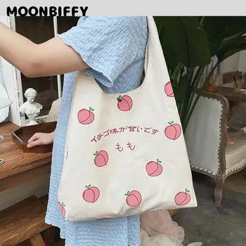 Сумка большой емкости, сумка через плечо с персиковым принтом, японская милая школьная сумка для студентов, женская сумка для покупок
