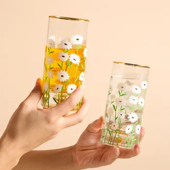 Технология розлива стекла из золотой фольги с аппликацией в виде ромашки, креативный подарок для домашнего офиса, стакан для воды, стакан для сока