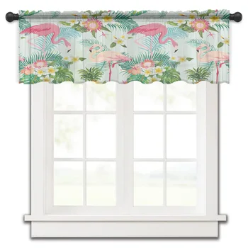 Тропический цветок Фламинго, занавеска на маленькое окно, тюль, прозрачная короткая занавеска, спальня, гостиная, домашний декор, вуалевые шторы