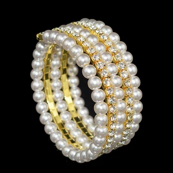 Элегантные многослойные браслеты с кристаллами и жемчугом для женщин, браслет со стразами, имитация жемчуга, Золотой, Посеребренный Браслет, подарок